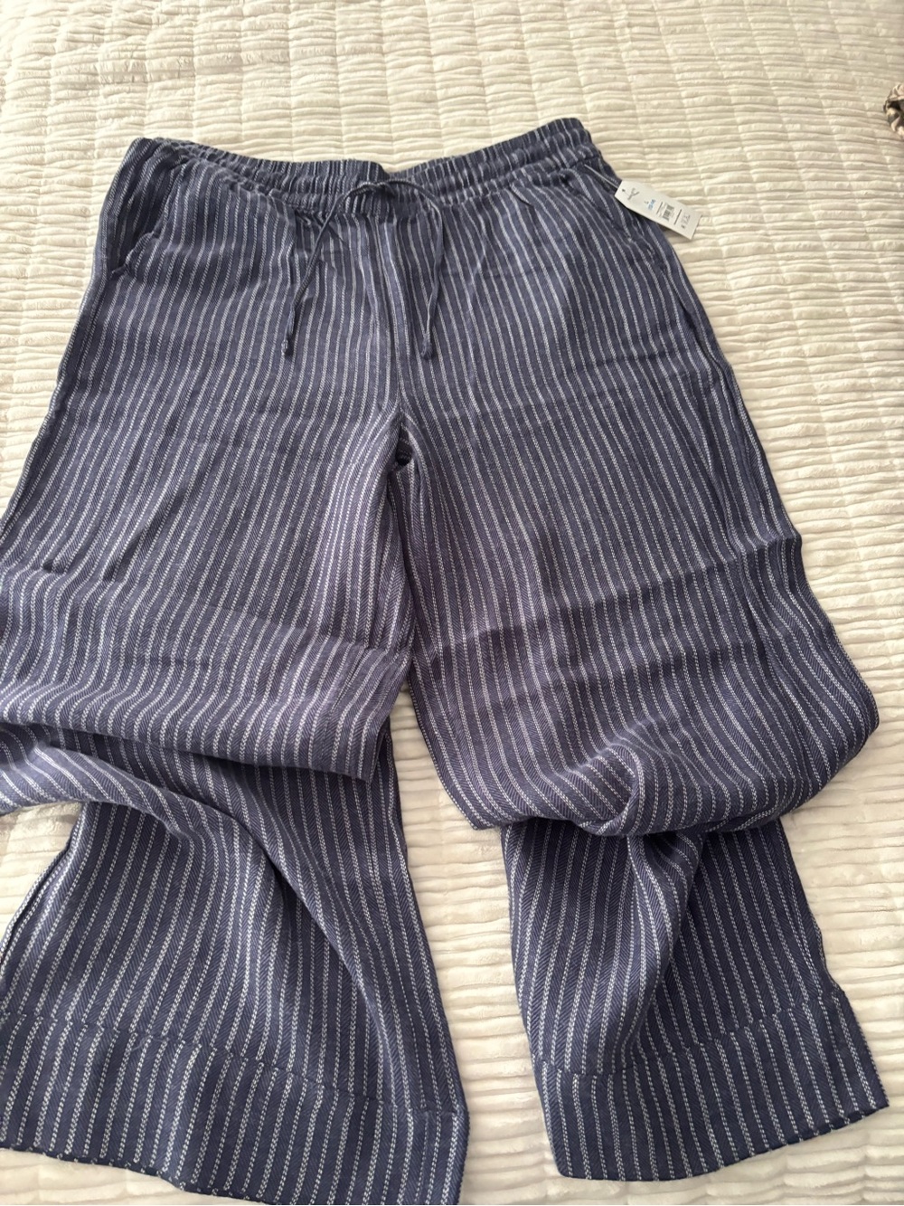 Time and tru Relaxed Fit Wide Leg Linen Pants - Navy Pinstripe